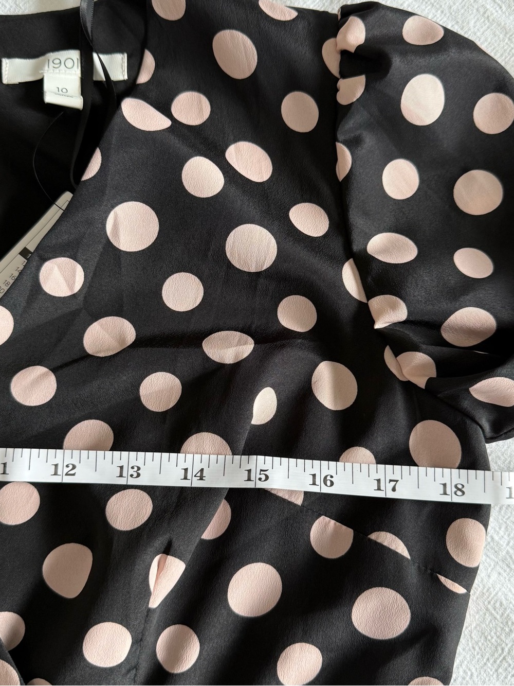 NWT 1901 Nordstrom Polka Dot Faux Wrap Midi Dress Smocked Cuff Long Sleeve 10 - Picture 12 of 13